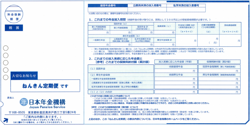 図(平成28年度「ねんきん定期便」(50歳未満)オモテ 平成28年6月〜)